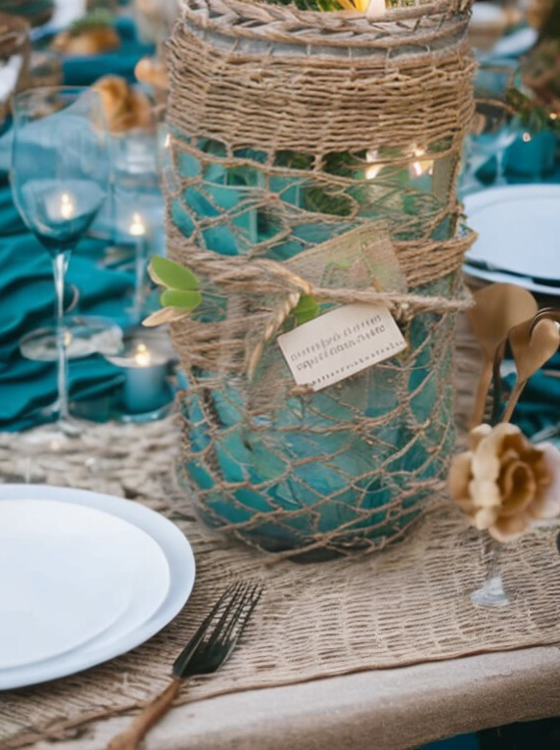 Beach Table Setting With Lighthouse Lantern Centerpiece – Between