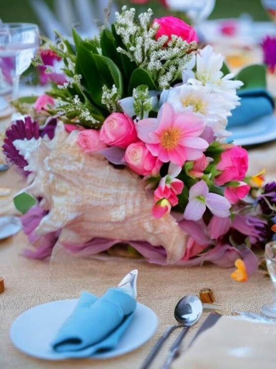 Flowers in Shell Centerpiece