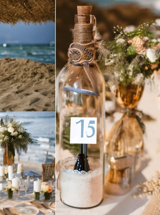 DIY Beach Wedding Table Numbers Centerpiece